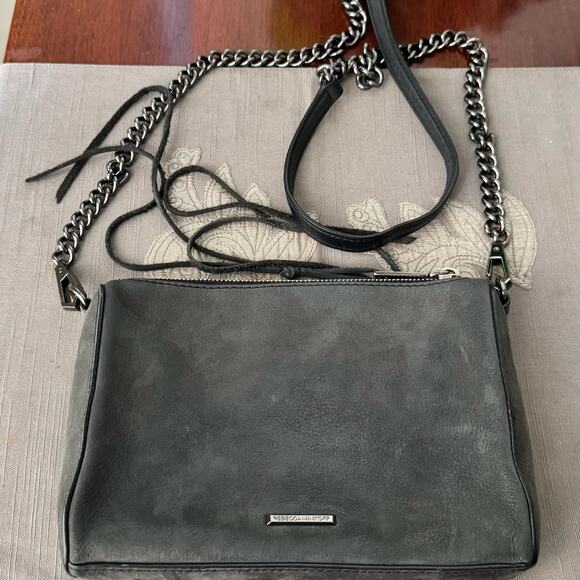 Rebecca Minkoff Crossbody Bag Avery Boho Gray Nubuck Suede Gunmetal Chain Strap - Picture 2 of 10